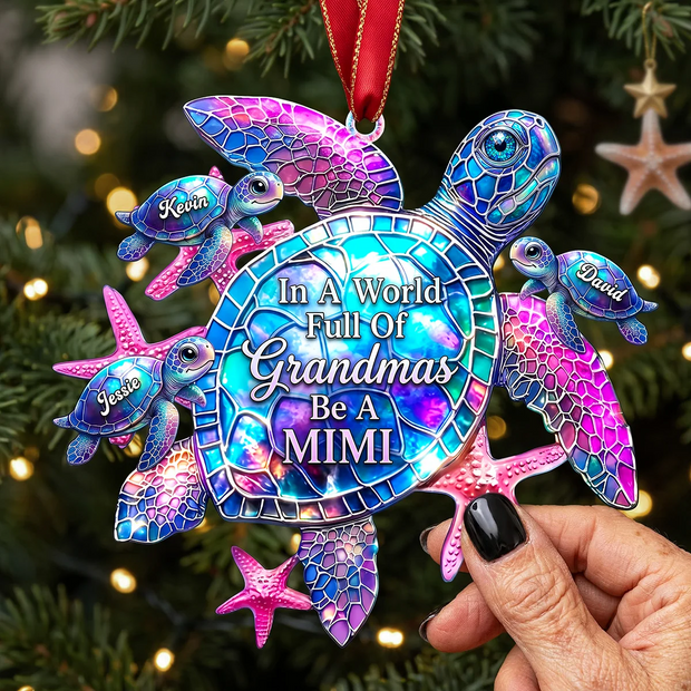 Grandma Turtle Christmas Ornament - Personalized Acrylic Ornament - Gifts For Grandma