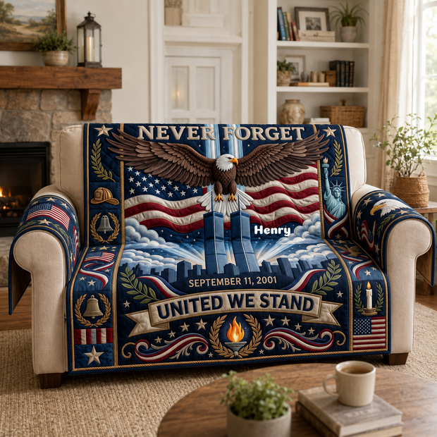 September 11  Never Forget United We Stand American Flag Patriotic Eagle - Personalized Quilted Sofa Cover