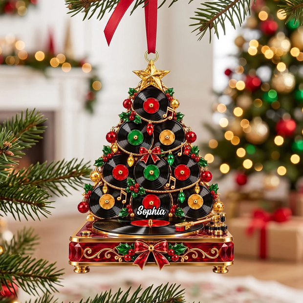 Vinyl Record Christmas Tree Custom Name Gift For Music Lover - Personalized Acrylic Ornament