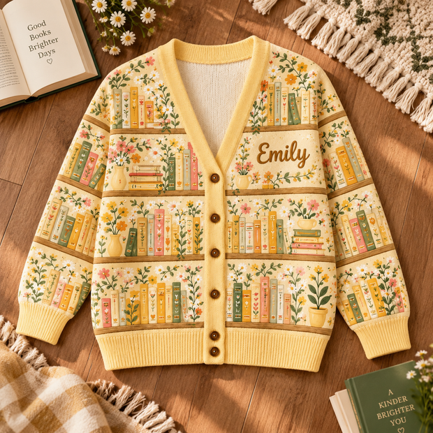 Floral Bookshelf Sweater Gifts For Book Lovers - Personalized Cardigan