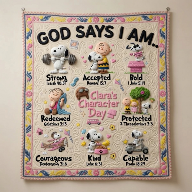 Penu God Says I Am - Personalized Blanket - Christian Gift for Kids