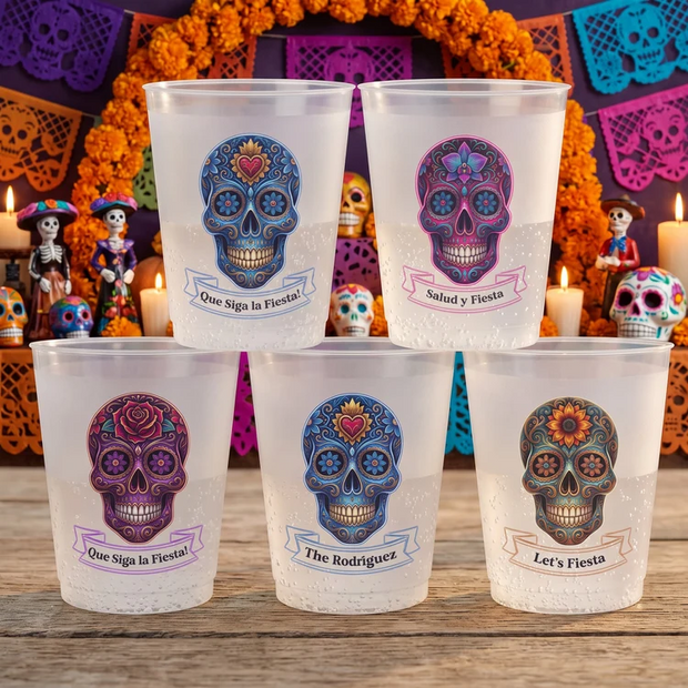 Let's Fiesta Mexican Cinco De Mayo Florals Fiesta Dia De Los Muertos Personalized Frosted Cups - Halloween Gift For Family