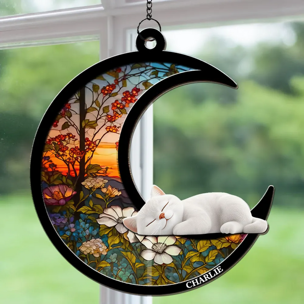 Dreaming Of Love - Personalized Window Hanging Suncatcher - Gift For Cat Lovers HN02