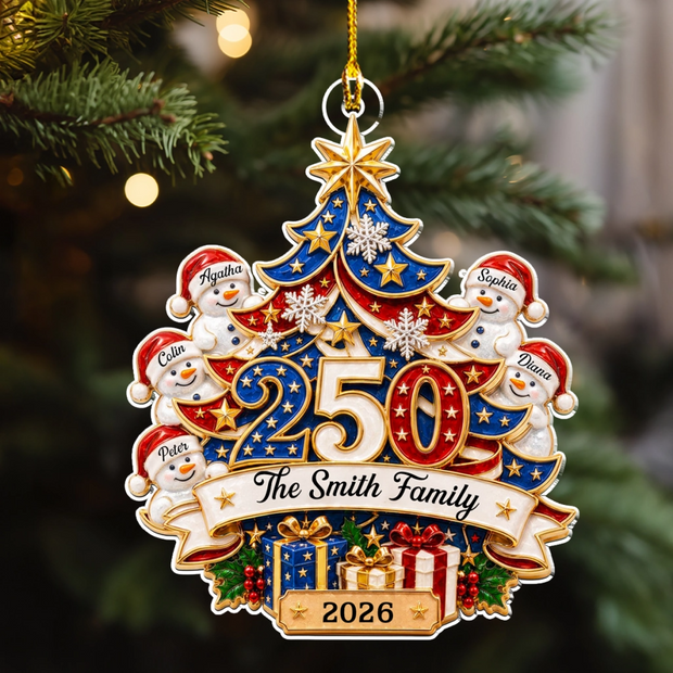 250th Anniversary Snowman Family - Personalized Acrylic Ornament - Chrismas Gift For Family