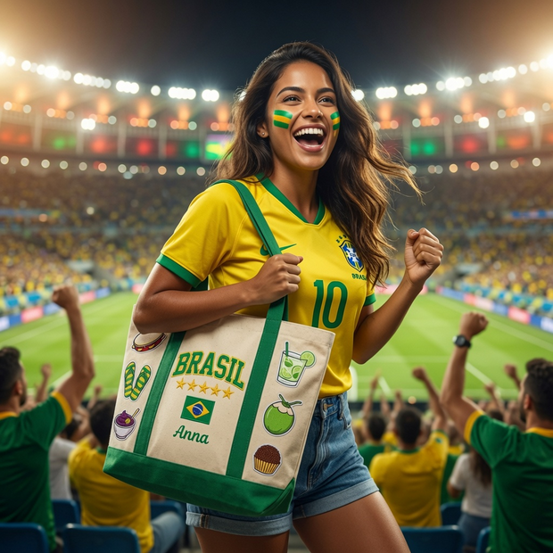 Brasil World Cup Soccer Canvas Purse - Personalized Embroidery Tote Bag - Gift For Football Lovers, Sports Fans, Sports Lovers, Wolrd Cup