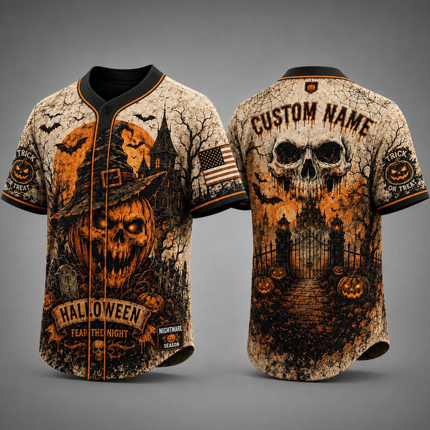 Scary Haunted House Trick or Treat - Peronalized Baseball Jersey - Gift For Halloween