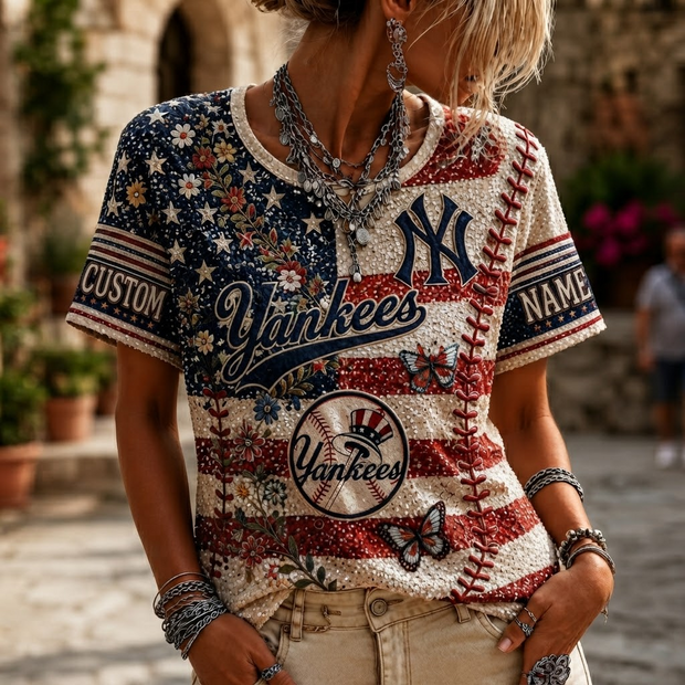 Yankees Americana Bling Edition - Personalized Short Sleeve Tshirt - Gift For Baseball Lovers, Sports Fans, Sports Lovers