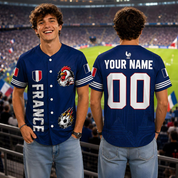 France Baseball Jersey - Personalized Baseball Jersey - Gifts For Football Lovers, Sports Fans