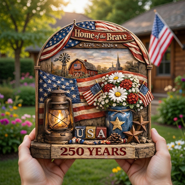 USA 250 Years Home of Brave - Personalized Acrylic Plaque - 250th Anniversary Gift CT01