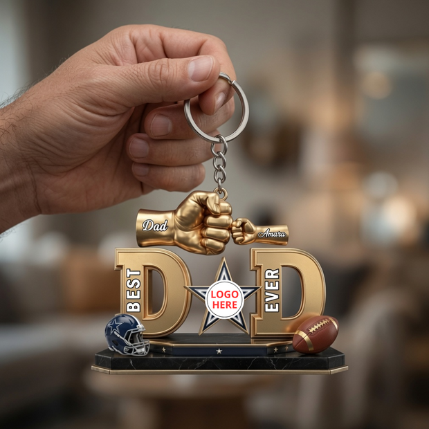 American Football Champion Dad & Fist Bump - Personalized Acrylic Keychain - Gift For Dad