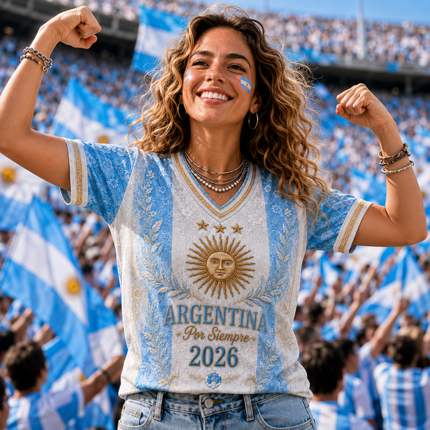 Argentina Por Siempre Women V-Neck Jersey - Personalized Soccer Jersey - Gifts For Football Lovers, Sports Fans