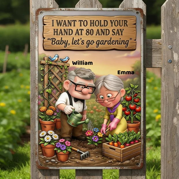 PXAR Baby Let’s Go Gardening - Personalized Metal Sign - Gift For Couple