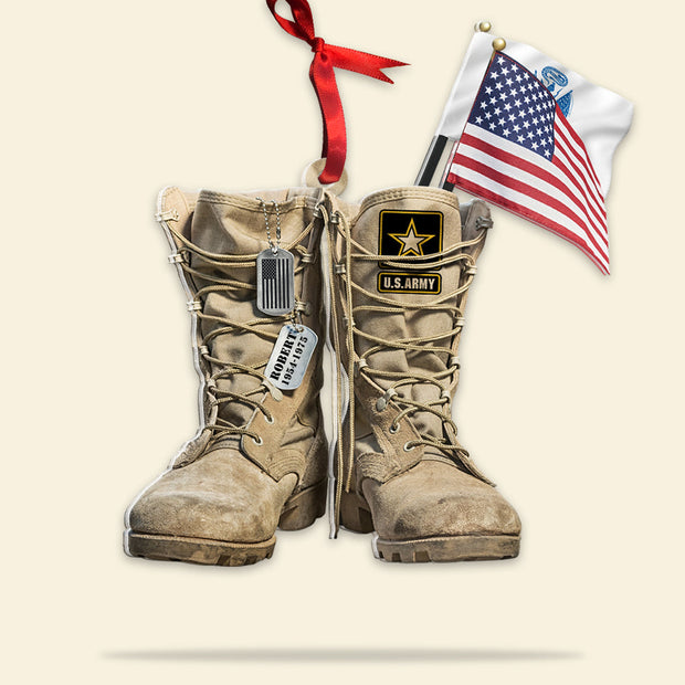 Military Boots - Personalzied Acrylic Ornament - Gift For Veterans