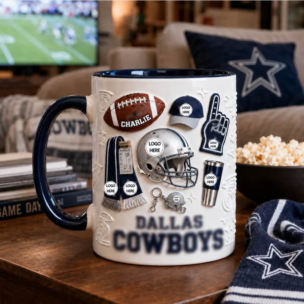 Love Football - Personalized Accent Mug - Gift For American Football Fans, Sports Fans, Sports Lovers