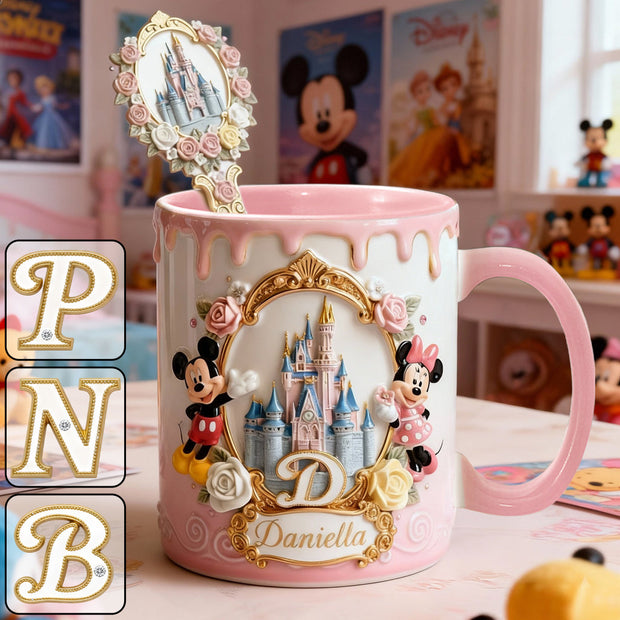 Custom Initial Magic Castle - Personalized Mouse Set Accent Mug with Acrylic Stirres CT01