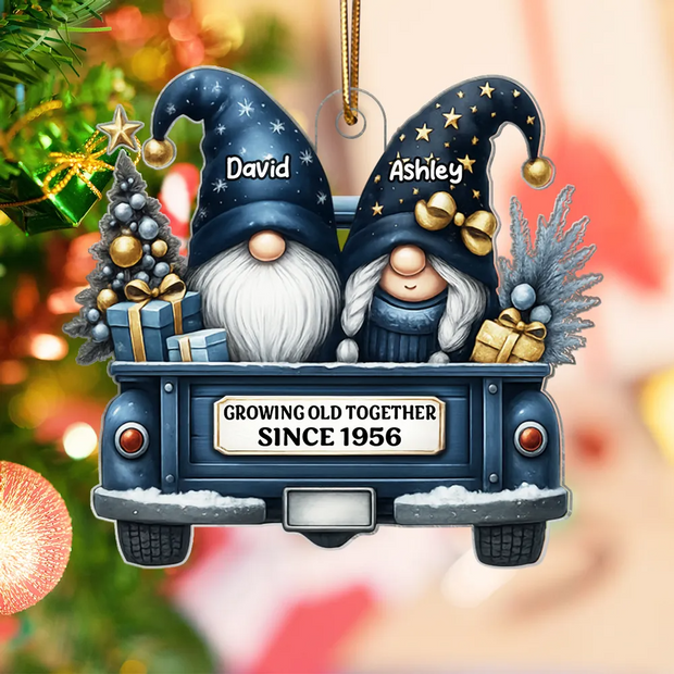Gnome Couple Growing Old Together - Personalized Shaped Acrylic Ornament - Christmas Gift For Couples HN02
