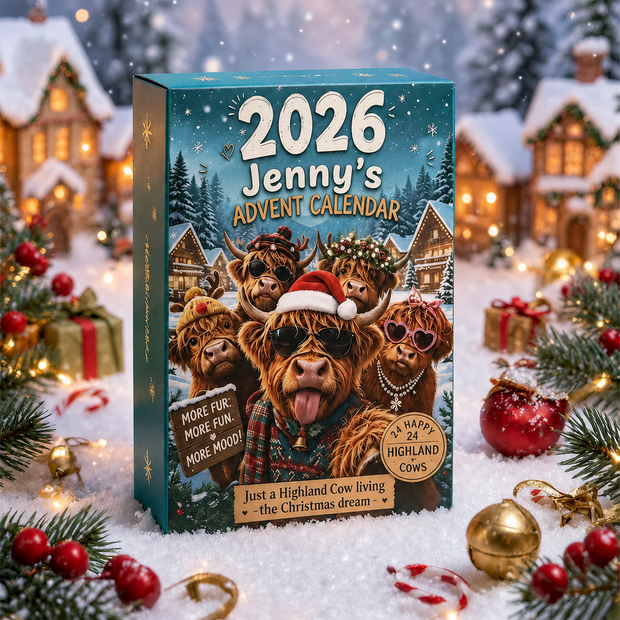 2026 Highland Cow Christmas Countdown Gift For Cow Lovers - Personalized Box Advent Calendar
