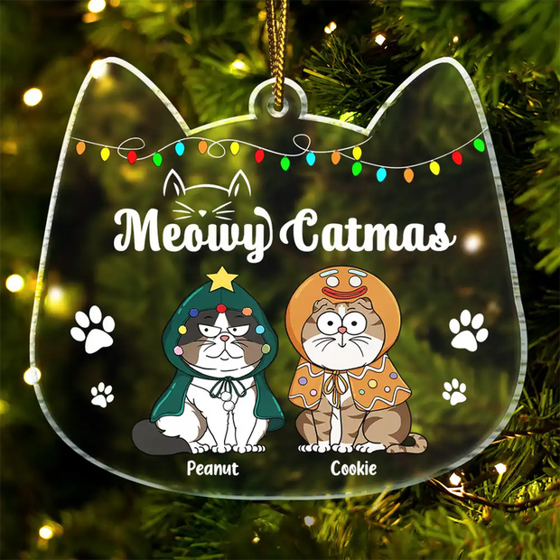 Meowy Catmas Funny Cartoon Cats - Personalized Shaped Acrylic Ornament - Christmas Gift For Cat Lovers | CLP03. Ver 1 HN02