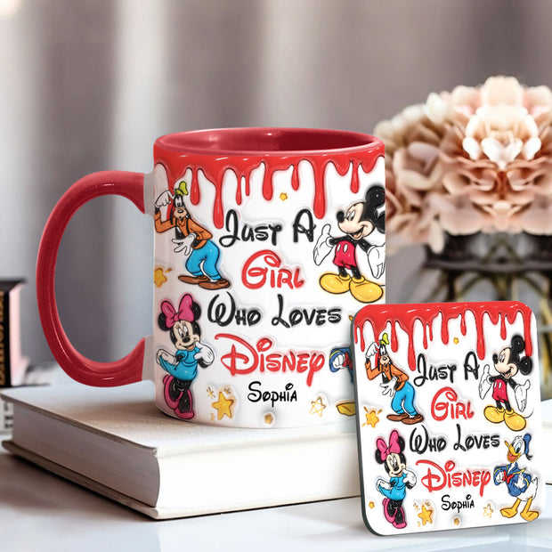 Just A Girl Living In Disney World - Personalized Mouse Accent Mug CT01