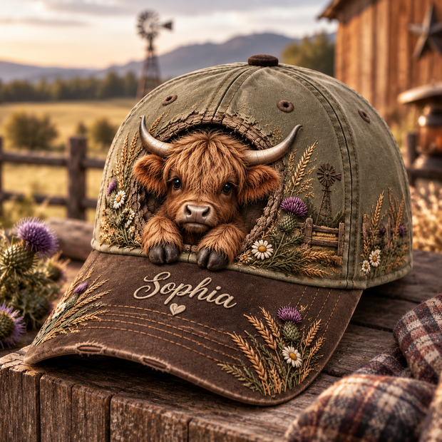 Highland Cow Farm Life - Personalized Classic Cap - Gift For Farmers