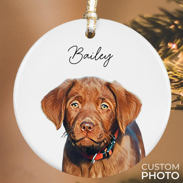 Custom Photo Pet Portrait - Personalized Ceramic Ornament - Christmas Gift for Dog Lovers, Cat Lovers HN02