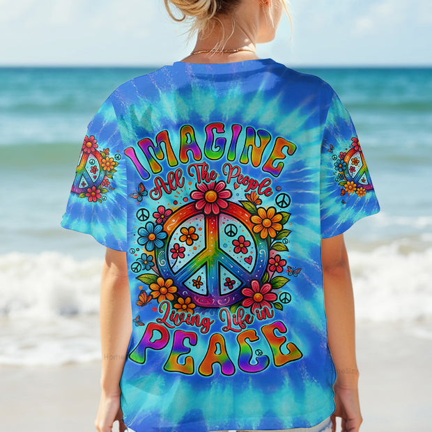 Imagine All The People Living Life in Peace - Peace Symbol Bright Tie-Dye - AOP Shirts QT5061101