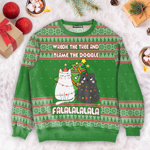 Cat Wreck The Tree Meowy Christmas - Sweatshirt Ugly Christmas Sweater QT4100101