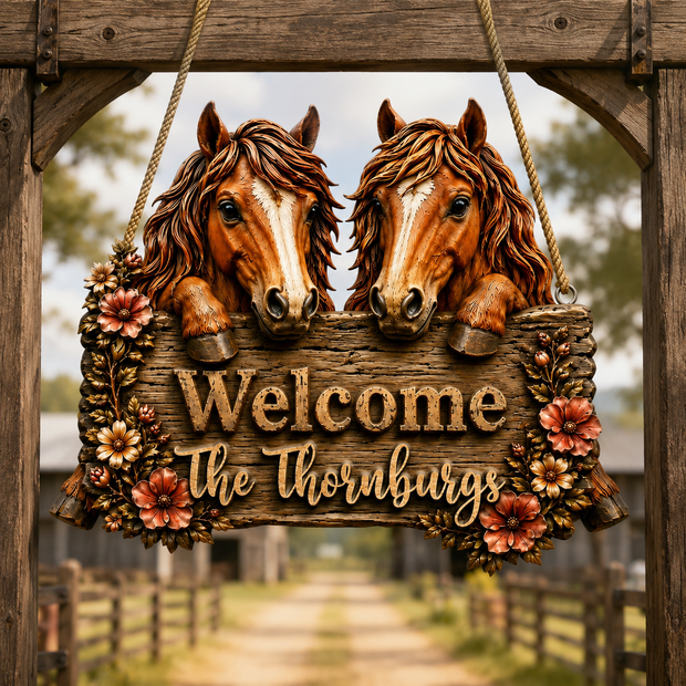 Horse Family  - Personalized Wood Sign  - Gift For Farmers  PC02