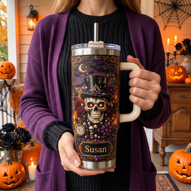 Gothic Skull Halloween Gift For Her - Personalized Tumbler