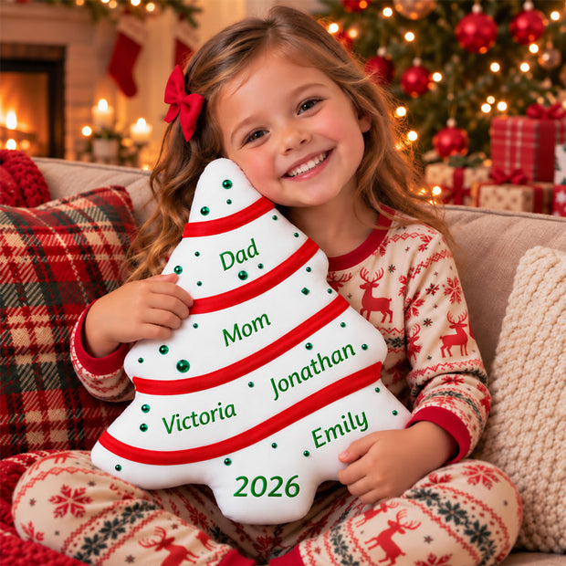 Custom Name Tree Cake Christmas Gift For Family - Personalized Shaped Pillow