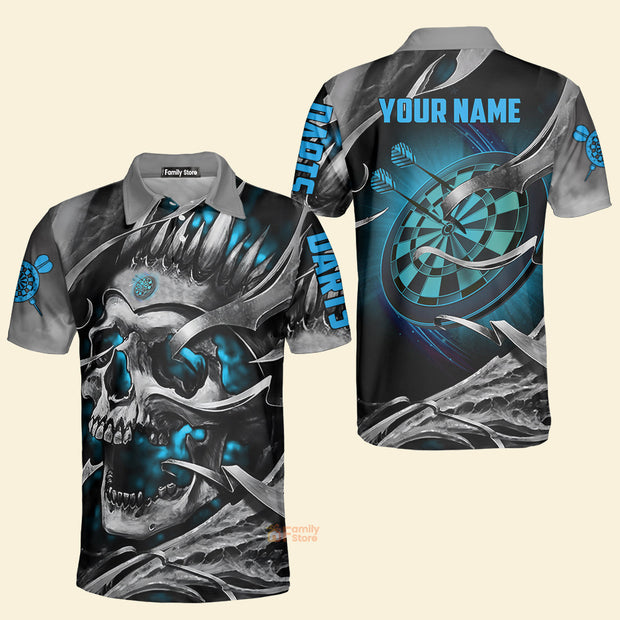 Custom Name Multicolor Teal Skull Darts All Over Printed - Personalized Men Polo