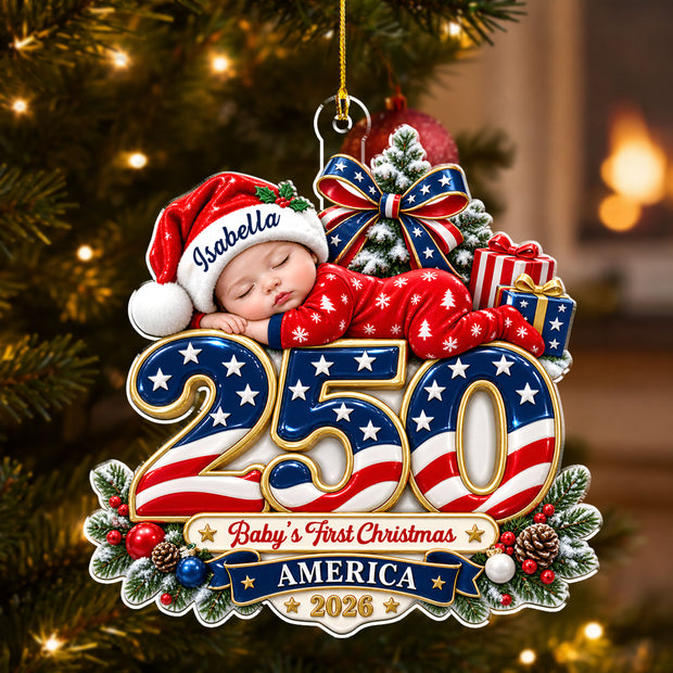 Custom Photo Baby's First 250th Year Christmas Gift for Kids, For New Parents  - Personalized Acrylic Ornament