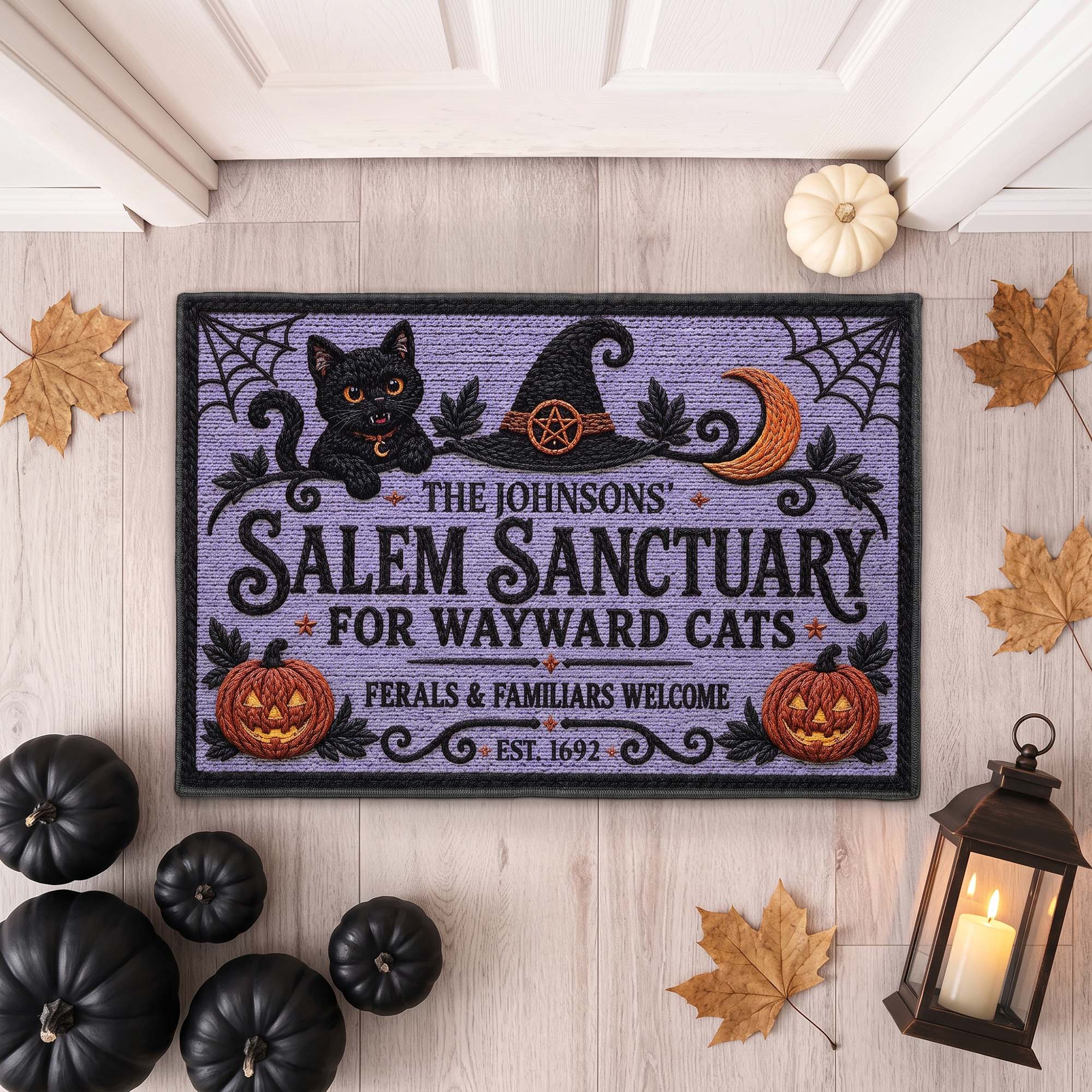 salem sanctuary for wayward cats ferals and familiars welcome personalized doormat 3