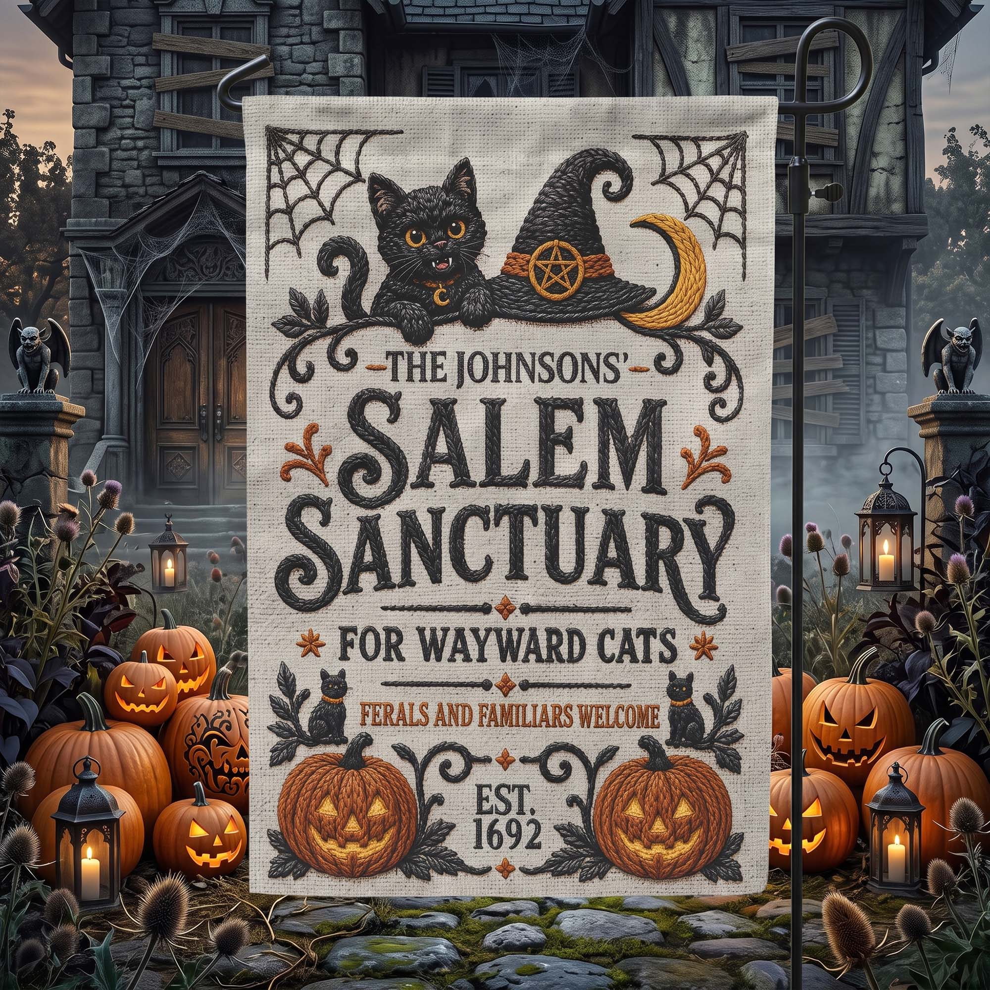 salem sanctuary for wayward cats ferals and familiars welcome personalized flag 4
