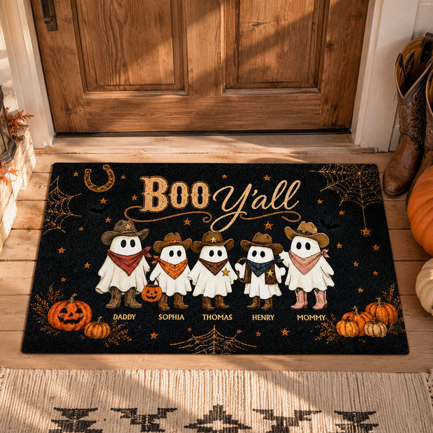 Boo Y'all Cowboy Ghost Family - Personalized Doormat -Halloween Gift For Families