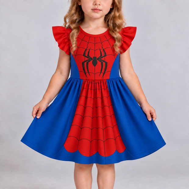 Heroic Red Blue Web Slinger Superhero Arachnid Kid Dress