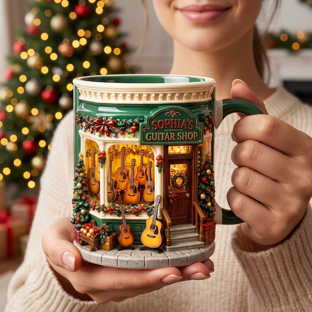 Festive Guitar Shop Custom Name Christmas Gift For Guitar Lovers - Personalized Accent Mug