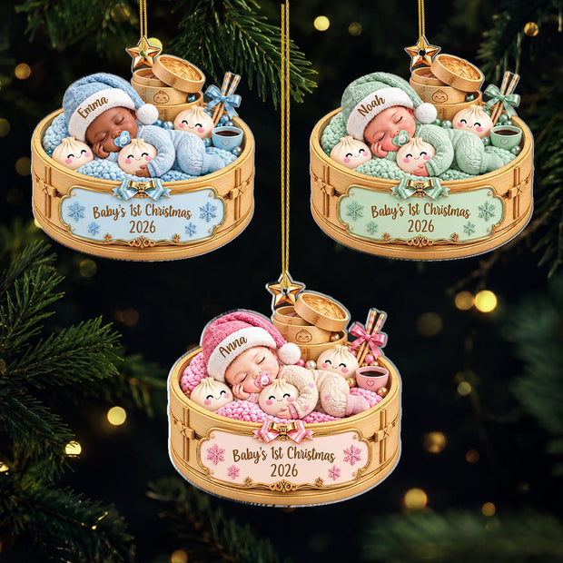 Baby's First Christmas Dumpling Basket Custom Name Christmas Gift For Kids - Personalized Acrylic Ornament