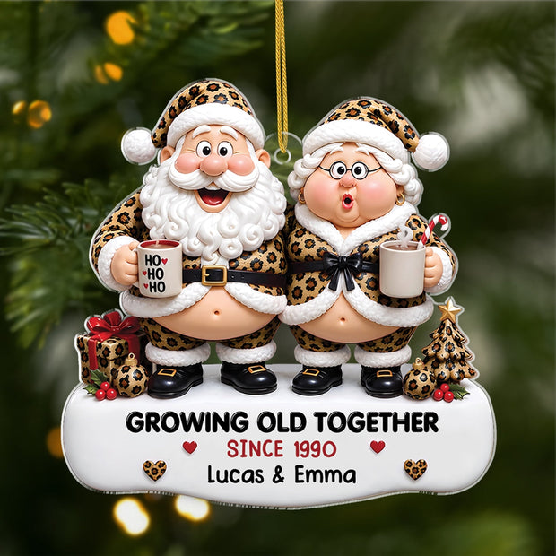 Funny Leopard Santa Growing Old Together Christmas Gift For Couple - Personalized Acrylic Ornament