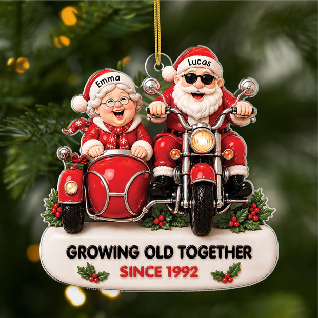 Funny Biker Santa Growing Old Together Christmas Gift For Couple - Personalized Acrylic Ornament