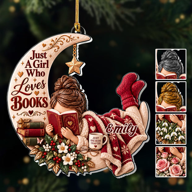 Just A Girl Who Loves Books - Personalized Christmas Acrylic Ornament