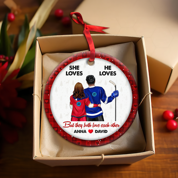 Custom Team Logo For Ice Hockey Couple  - Personalized Acrylic Ornament - Gift For Sport Lovers