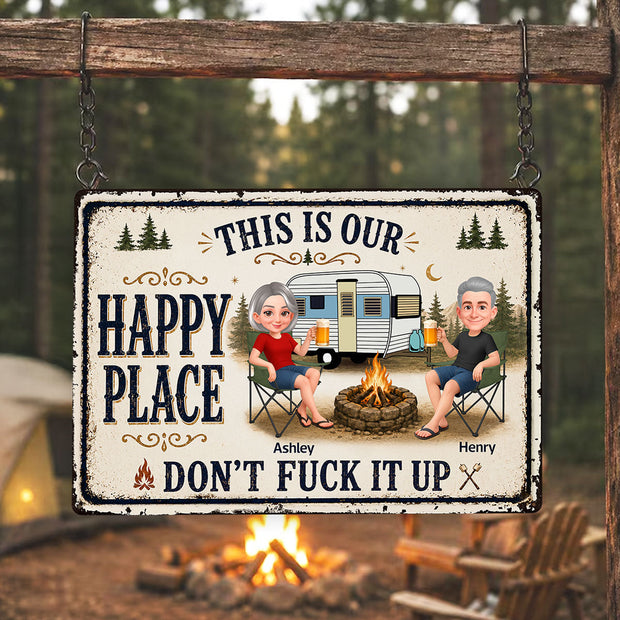 This Is Our Happy Place Camping Couple - Personalized Metal Sign - Gift For Campers, Couple
